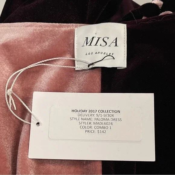 MISA Los Angeles Dress Paloma Burgundy Blush Velvet Wrap Dress Braided Event NWT - Picture 3 of 11